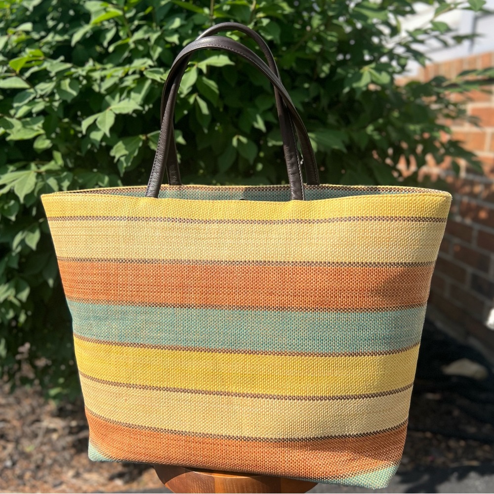 Talbots Tri-Color Paper Straw Tote Bag Great Condition